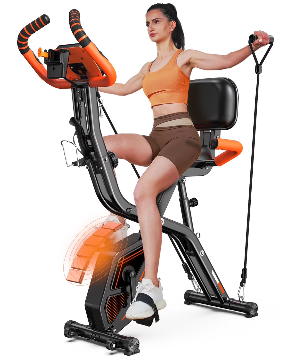Pooboo 4 - in - 1 Exercise Bike, Foldable Stationary Bike, Tri - Position Indoor Cycling Bike with 8 - Level Resistance, Arm Resistance Bands, Pulse